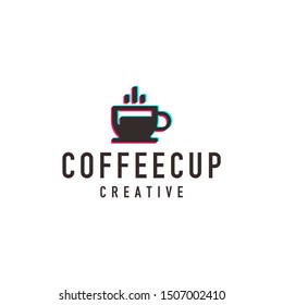 coffee cup logo- retro design vector sign template, overlapping style
