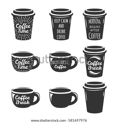 Coffee Cup Logo  Set Lettering Concept Stock Vektorgrafik 