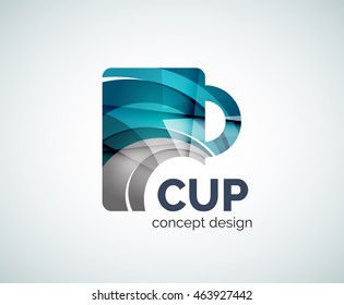 Coffee cup logo template, abstract elegant glossy business icon