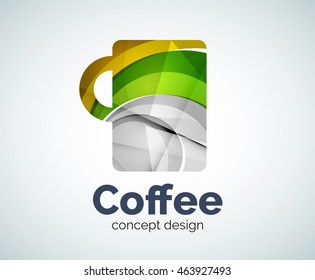 Coffee cup logo template, abstract elegant glossy business icon