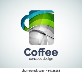 Plantilla para el logotipo de la copa de café, icono abstracto elegante y brillante de negocios