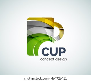 Coffee cup logo template, abstract elegant glossy business icon