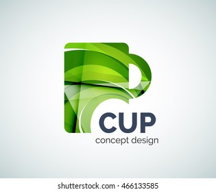 Coffee cup logo template, abstract elegant glossy business icon