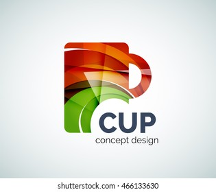 Coffee cup logo template, abstract elegant glossy business icon