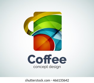 Coffee cup logo template, abstract elegant glossy business icon