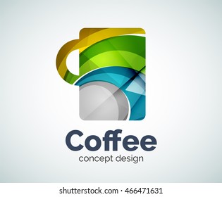 Coffee cup logo template, abstract elegant glossy business icon