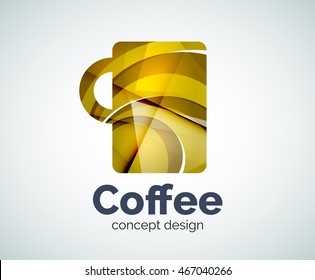 Plantilla para el logotipo de la copa de café, icono abstracto elegante y brillante de negocios