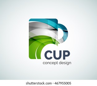 Coffee cup logo template, abstract elegant glossy business icon