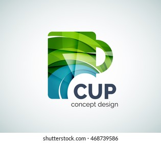 Coffee cup logo template, abstract elegant glossy business icon