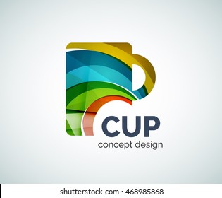 Coffee cup logo template, abstract elegant glossy business icon