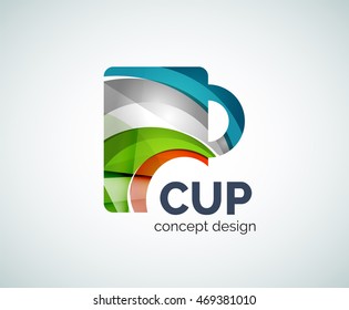 Coffee cup logo template, abstract elegant glossy business icon