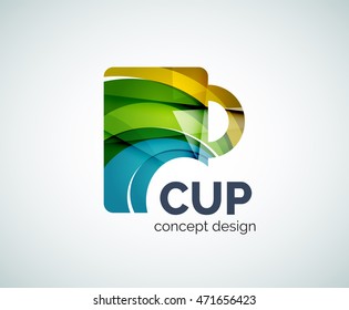 Coffee cup logo template, abstract elegant glossy business icon