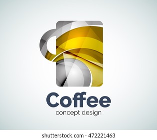 Coffee cup logo template, abstract elegant glossy business icon