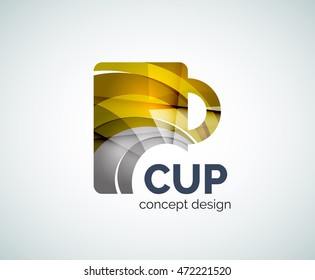 Coffee cup logo template, abstract elegant glossy business icon