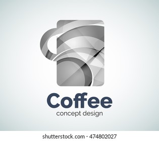 Coffee cup logo template, abstract elegant glossy business icon