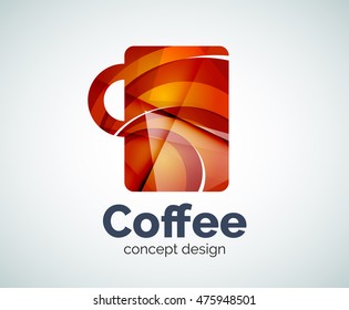 Coffee cup logo template, abstract elegant glossy business icon