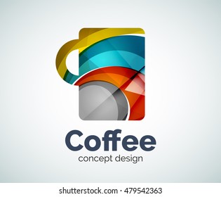 Plantilla para el logotipo de la copa de café, icono abstracto elegante y brillante de negocios