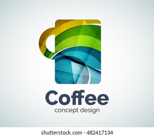 Coffee cup logo template, abstract elegant glossy business icon
