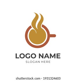 coffee cup logo template with flat brown color style