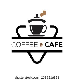 Coffee cup logo template. Coffee house label on black
