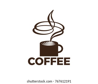 Coffee cup logo template. Silhouette creative symbol. Universal icon. Coffee shop sign. Design template for labels, badges, banners, posters, menu, identity and branding elements. Vector illustration.
