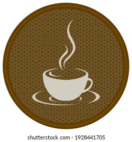 Coffee Cup Logo Template Vector Illustration. Cup Of Coffee With Arabesque Seamless Pattern