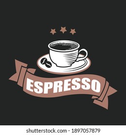 Coffee cup logo - vector illustration, emblem design on dark background.