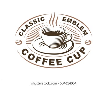 Coffee cup logo - vector illustration, emblem design on white background.