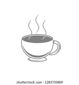 Coffee cup. Logo white сup with hot coffee and steam. Vector template icon.