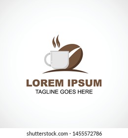 Coffee cup logos with coffee beans and smoke vectors above for coffee shops