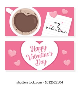 Coffee cup in Love with Letter and hearts on pink background