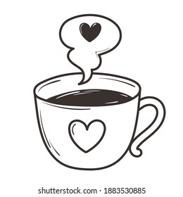 coffee cup love romantic heart doodle icon design vector illustration