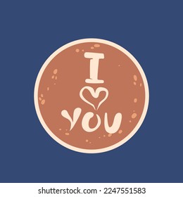 Coffee Cup with I Love You Text Latte Art Pattern Top View Isolated on Blue Background. Creative Design for Coffee House or Cafe Bar. Hot Beverage with Foam in Shape of Vector Illustration, Icon
