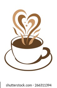 Coffee Cup With Lovely Heart Steam Vector Illustration