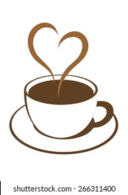 coffee cup with lovely heart steam vector illustration