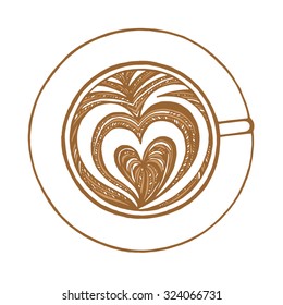coffee cup with lovely love heart milk foam vector illustration