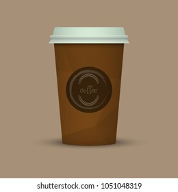 Coffee cup in low poly style. brown coffee plastic take away cup