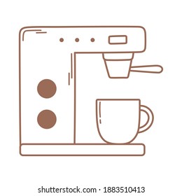 coffee cup and machine brewing, icon in brown line vector illustration