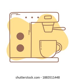 coffee cup and machine brewing, icon line and fill vector illustration