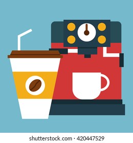 Coffee cup and coffee machine . Flat design. Vector illustration.