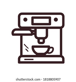 Coffee cup in machine line style icon design of time drink breakfast beverage shop morning store aroma and caffeine theme Vector illustration