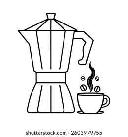 Coffee cup and machine outline vector 