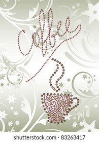 coffee cup made of coffee beans and hearts