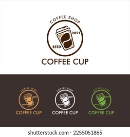 coffee cup coffee maker in minimalism vector logo design linear style art, illustration of abstract coffee beans in the shape of a cup, modern vintage emblem badges