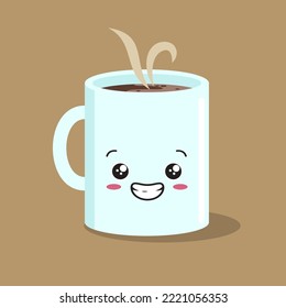 Coffee Cup Mascot Cartoon Cute Coffee Smiling Kawaii