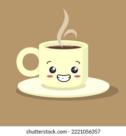 Coffee Cup Mascot Cartoon Cute Coffee Smiling Kawaii