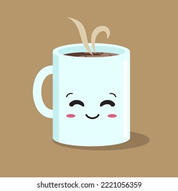 Coffee Cup Mascot Cartoon Cute Coffee Smiling Kawaii