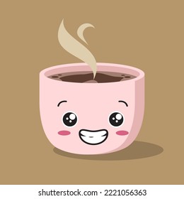 Coffee Cup Mascot Cartoon Cute Coffee Smiling Kawaii