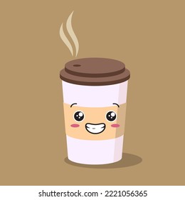 Coffee Cup Mascot Cartoon Cute Coffee Smiling Kawaii