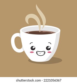 Coffee Cup Mascot Cartoon Cute Coffee Smiling Kawaii